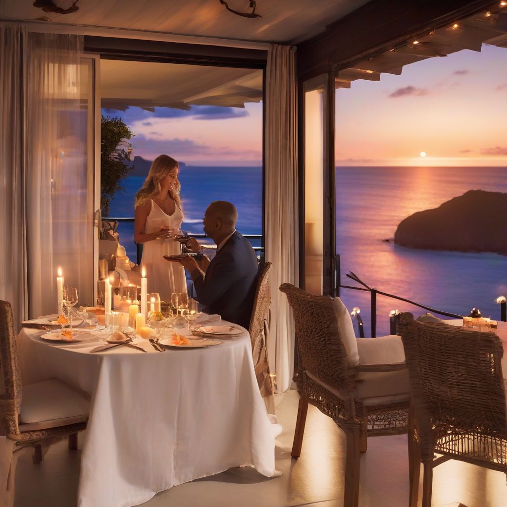 Couple Enjoying a Romantic Dinner on a Hotel Balcony